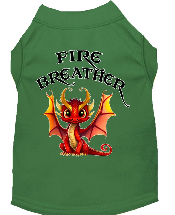 Fire Breather Dragon Screen Print Dog Shirt Green XS (8)